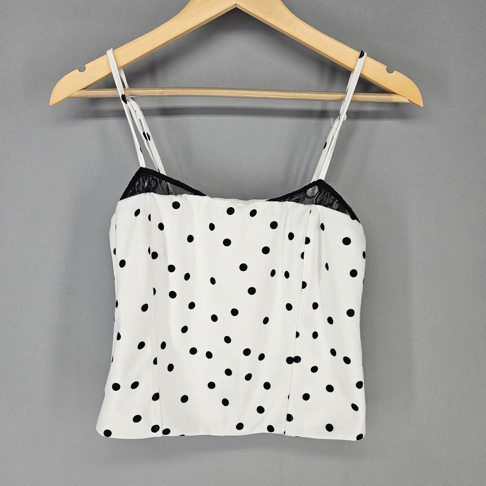 Jolie & Joy Camisole Medium White Black Polka Dot Lace Trim Spaghetti Strap y2k